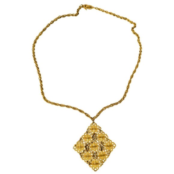 Vintage D'orlan Gold-Tone Necklace With Raised Star Pendant & Twisted Chain - Picture 1 of 7